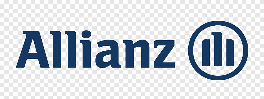 Logotyp firmy Allianz. Po lewej stronie znajduje się ciemnoniebieski napis "Allianz" wykonany szeryfową czcionką. Po prawej stronie umieszczono okrągły sygnet z trzema pionowymi liniami o różnej wysokości w środku.