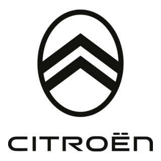Logo marki Citroën przedstawiające dwa stylizowane szewrony (kształt litery V skierowany grotem w górę) umieszczone jeden nad drugim wewnątrz pionowego owalu. Poniżej znajduje się napis "CITROËN" z charakterystyczną dierezą nad literą E.